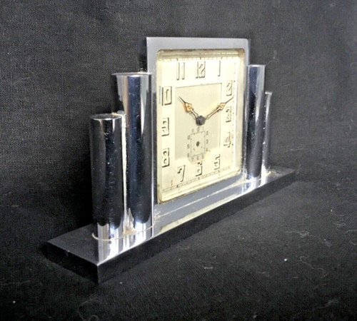 French art deco chrome clock - chrome,