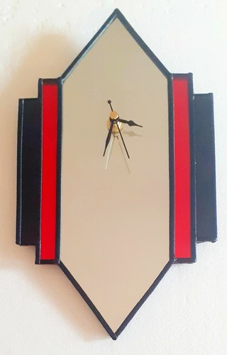 Art deco mirror wall clock - art, red