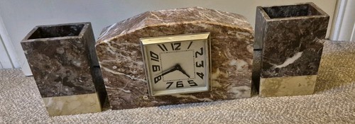 Art deco marble mantel - mantel, clock